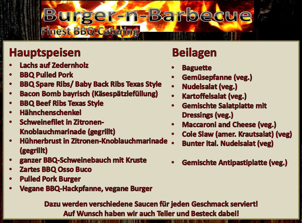 Speisekarte BBQCatering, Grillcatering, BBQ Essen, Catering