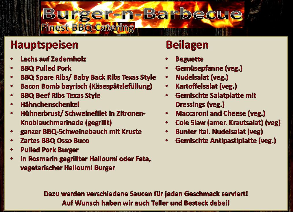 BBQ Catering, Grill catering Speisekarte